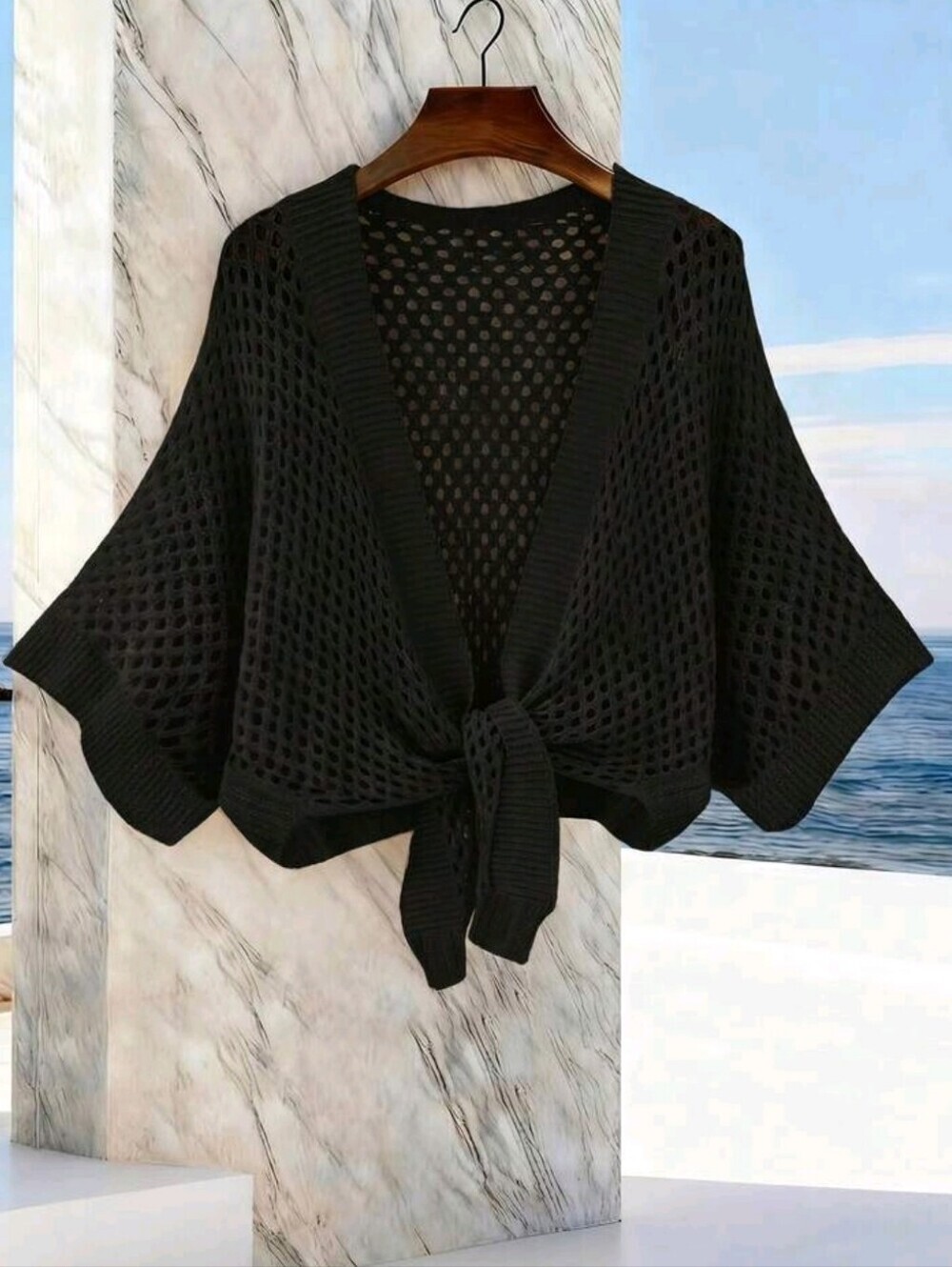 Black Knitted Tie-Front Women's Sweater Cardigan XXL